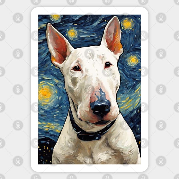 Bull Terrier Dog Breed Painting in a Van Gogh Starry Night Art Style Sticker by Art-Jiyuu